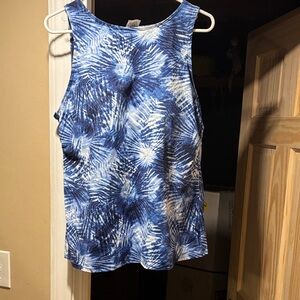Lands' End Navy Tie-Dye Swim Tank Top